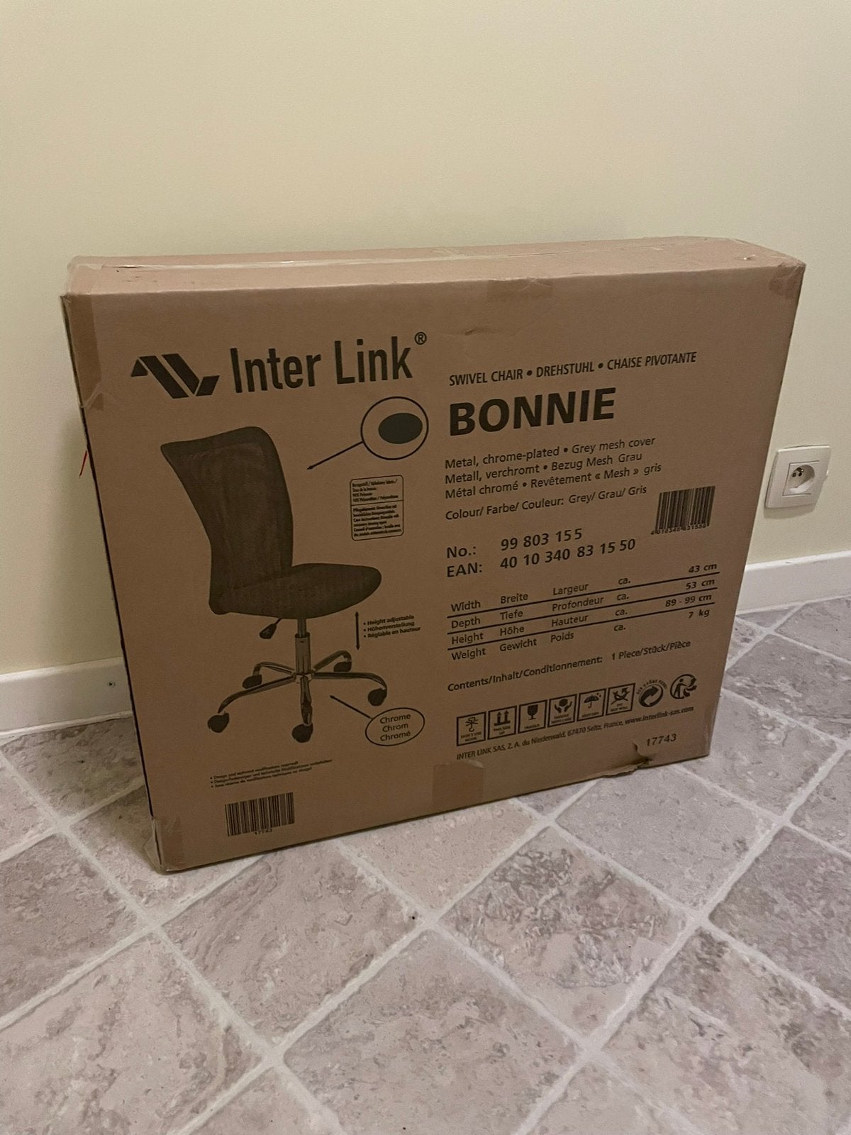 Chaise de bureau Inter Link Bonnie – ergonomique – grise, Ophalen of Verzenden, Nieuw, Grijs