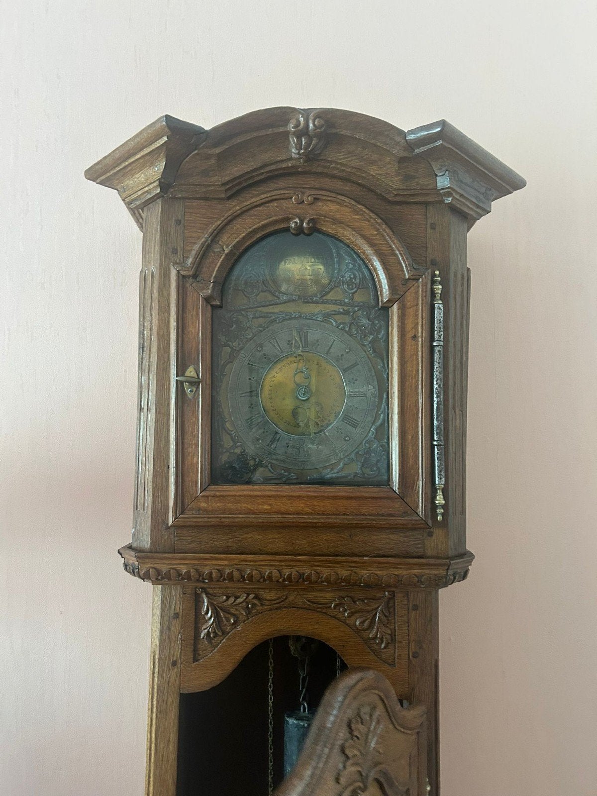Horloge de parquet en chêne signée Louis Fauville, 1759, Enlèvement