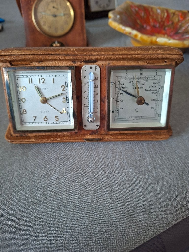 Vintage reiswekker met thermoter,uurwerk inklapbaar, Ophalen