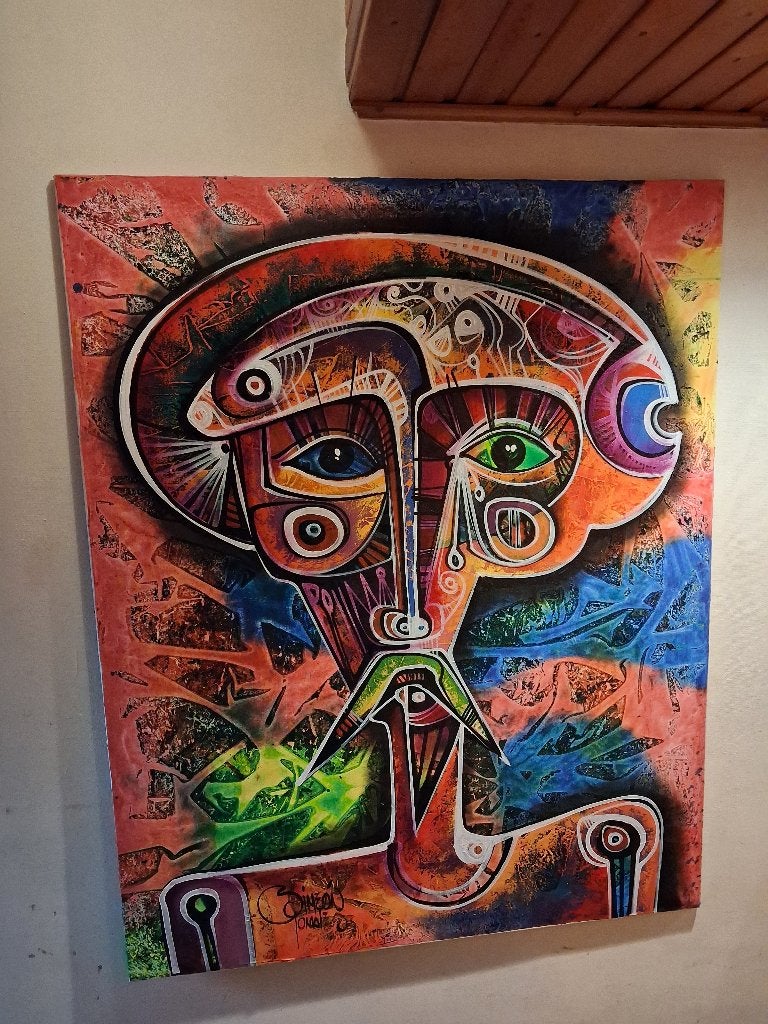 origineel schilderij siméon gonzales 150 x 120 - acryl, Antiquités & Art, Enlèvement, Figures