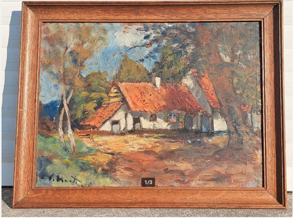 huile sur panneau fermette signe, Enlèvement ou Envoi