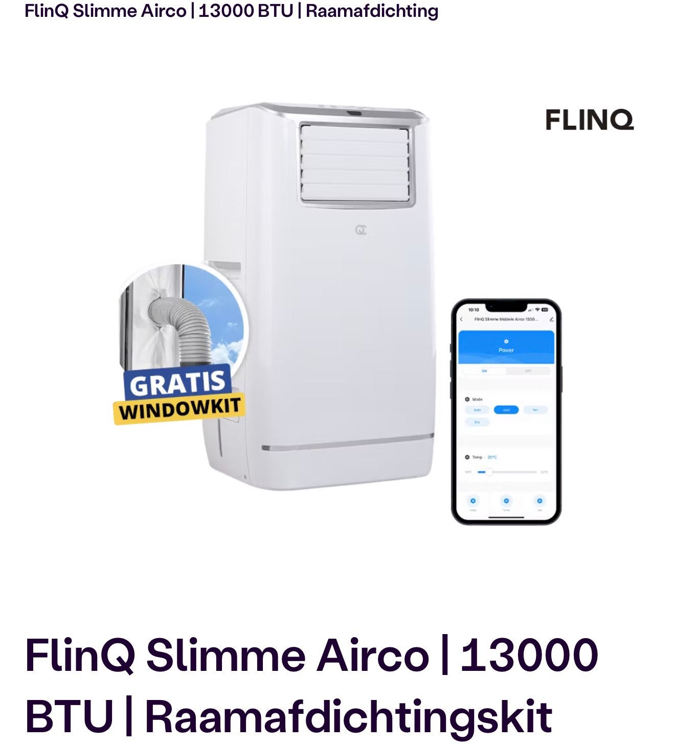 FlinQ Mobiele airco 13000 BTU/Nieuw met garantie, Ophalen, Zo goed als nieuw, Mobiele airco, Ventileren