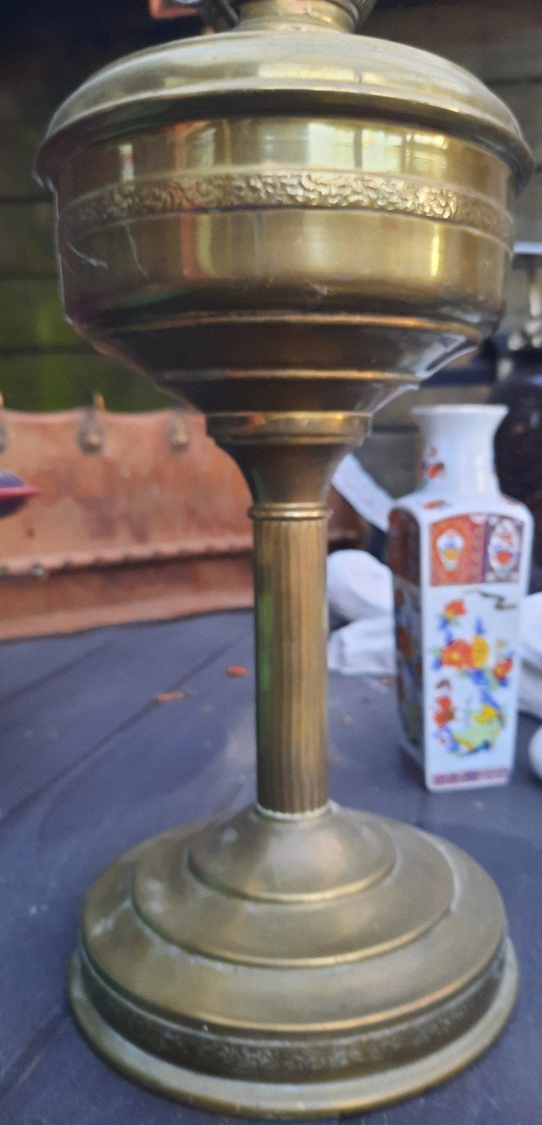 Koperen lamp mooi versierd, Ophalen