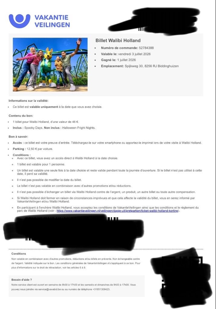 Ticket walibi Hollande, Twee personen