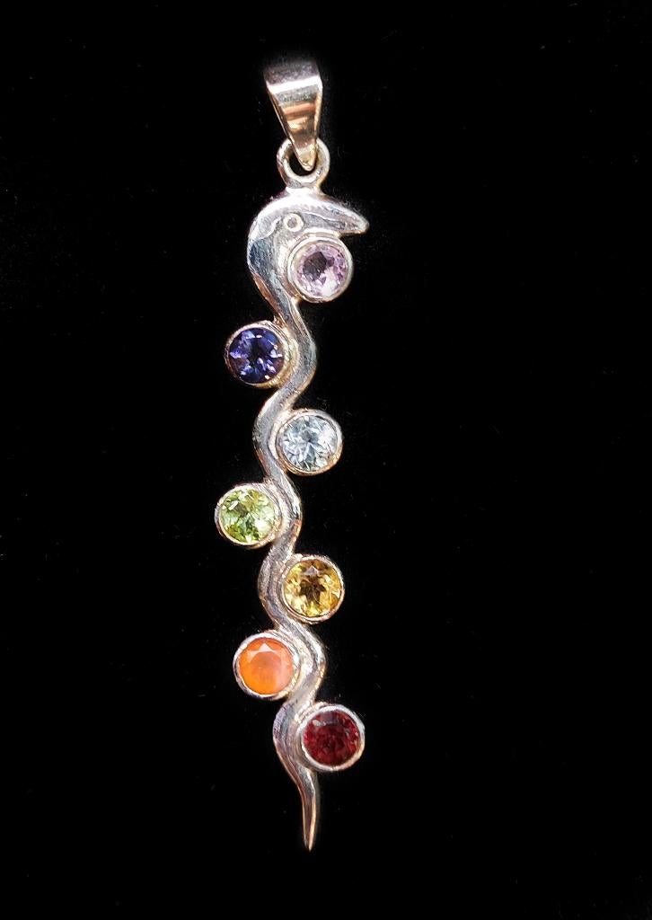 Chakra slangenhanger met natuurstenen en zilver, Verzenden, Nieuw, Met edelsteen, Zilver