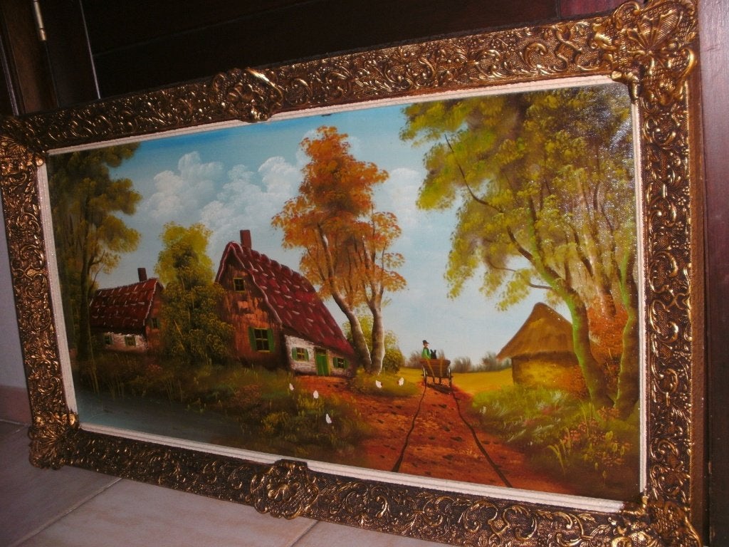 *Grand tableau magnifique signé avec un très beau cadre, Antiquités & Art, Enlèvement ou Envoi, Cadre spécial, Toile