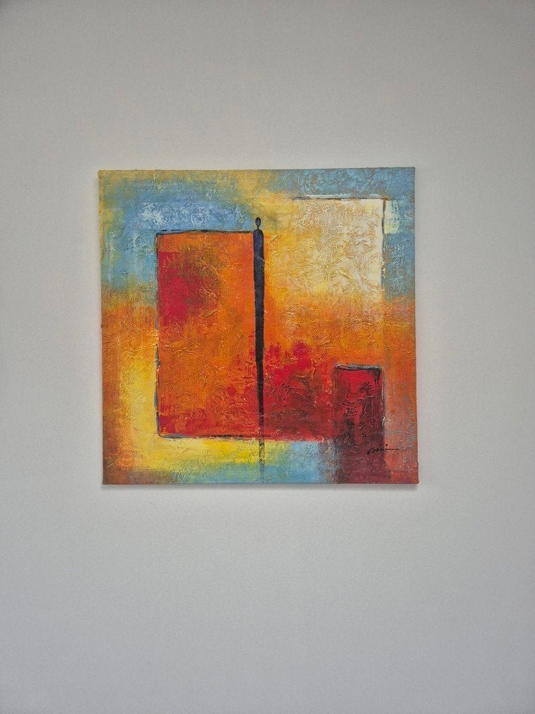 Set van abstracte schilderijen op doek – Gesigneerd (4x), Ophalen
