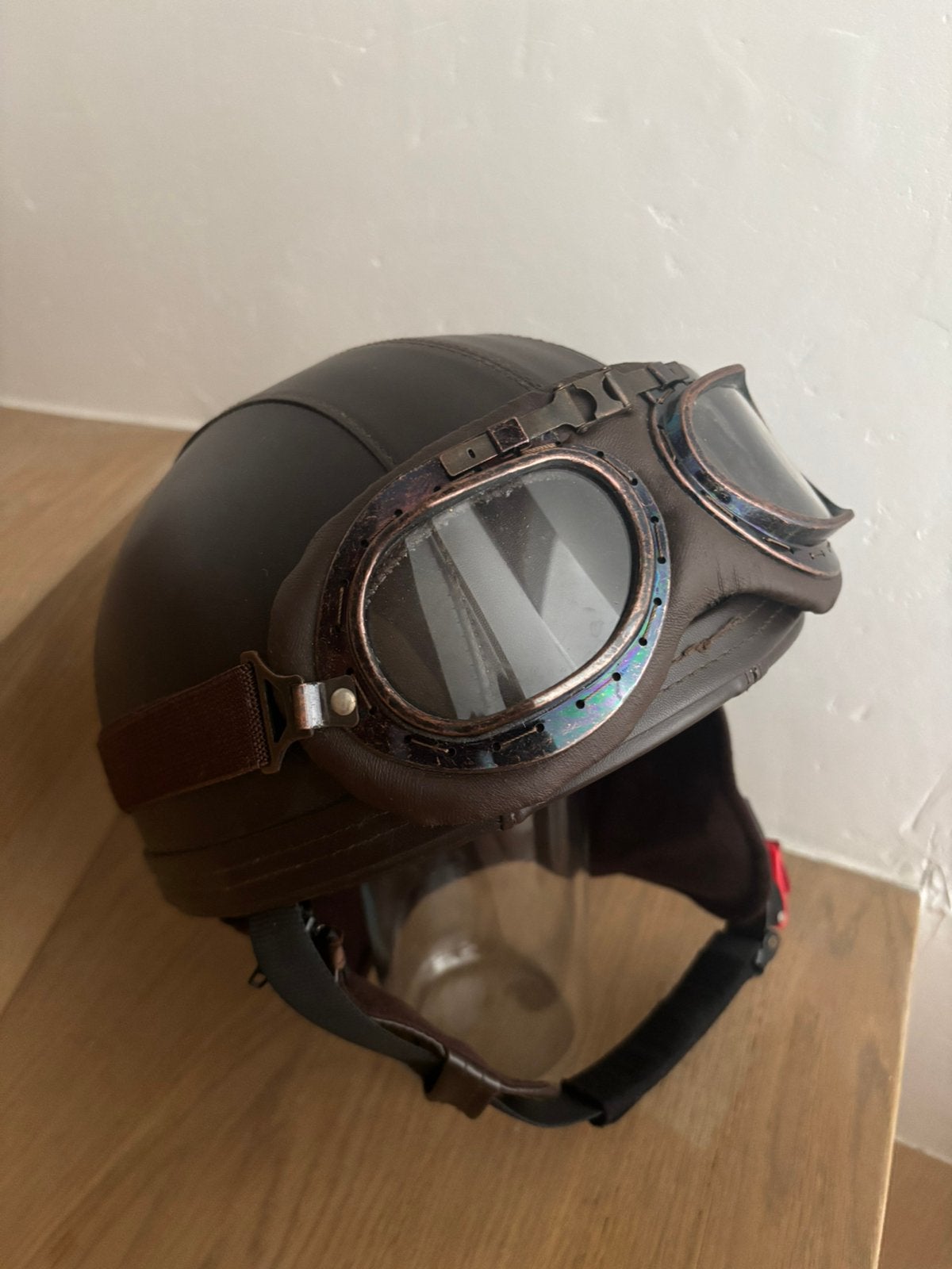 retro motorhelm pilot bruin, Ophalen of Verzenden, Gebruikt