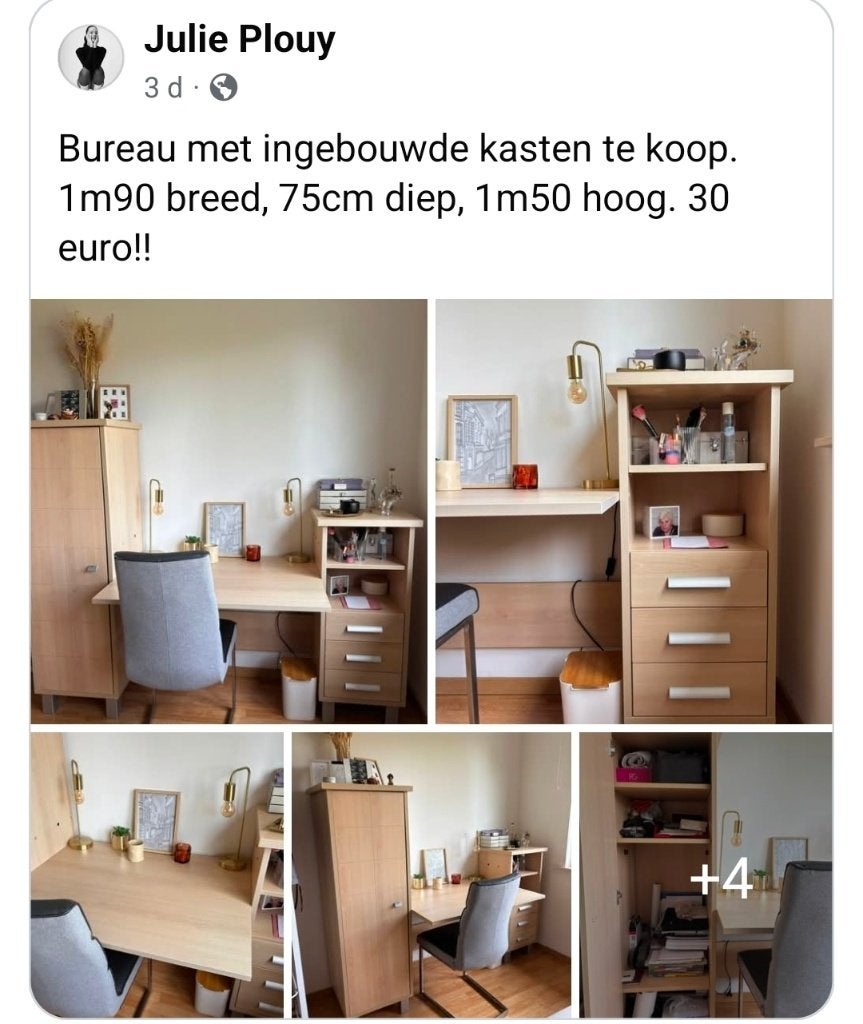 Bed met kastjes en lattenbodem plus bureau, Huis en Inrichting, Slaapkamer | Bedden, Ophalen, Beige, Tweepersoons, 140 cm