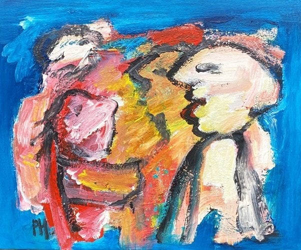 Kunsthandel Gennep - "Kijkend", Antiquités & Art, Art | Peinture | Moderne, Enlèvement ou Envoi, Peint à la main, Peinture acrylique