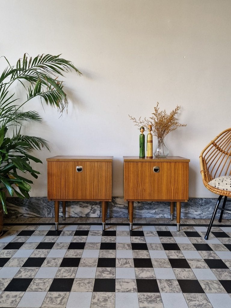 Vintage midcentury nachtkastjes | kastjes | retro, Enlèvement, Utilisé, Bois, 45 à 65 cm
