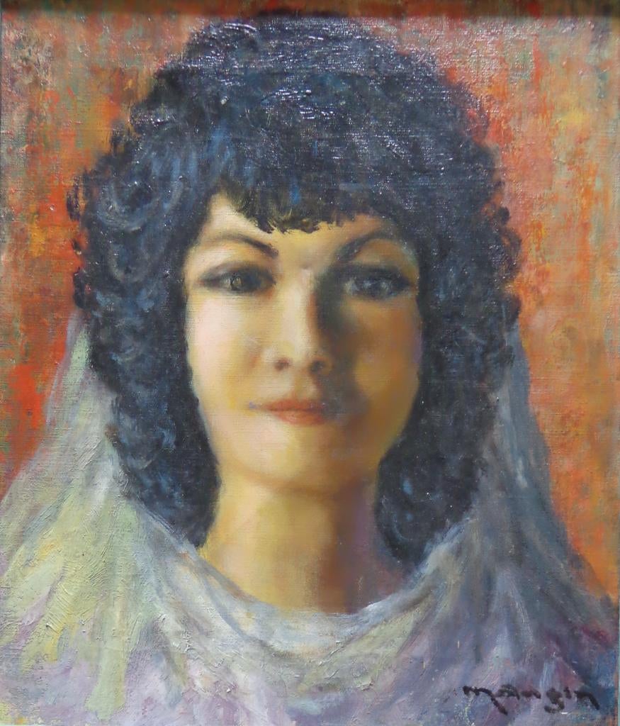 CHARLES MANGIN / VROUWENPORTRET / OLIEVERF DOEK / 44x39cm, Ophalen of Verzenden