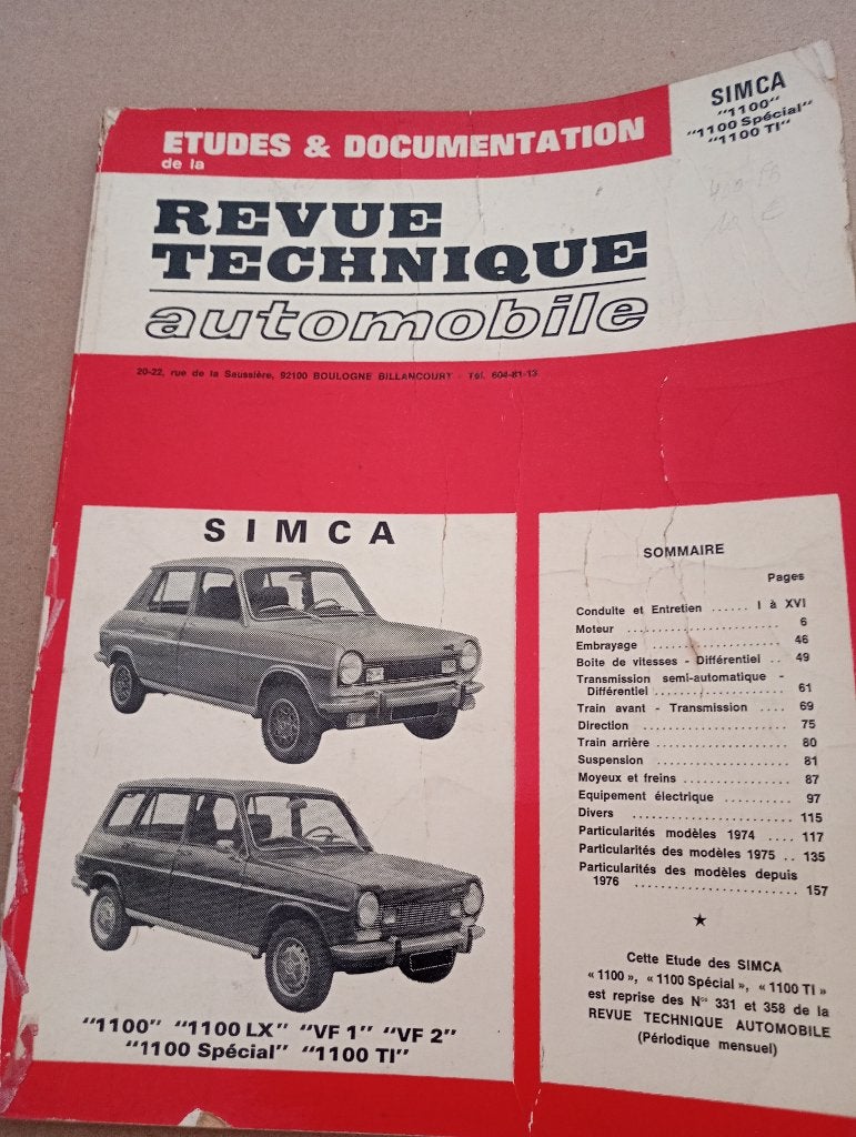revue technique simca 1100 de 1967-1976, Ophalen of Verzenden
