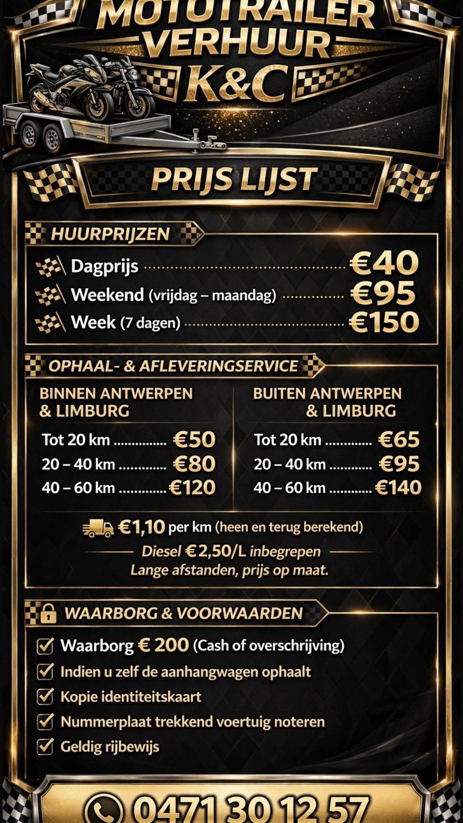 MOTOTRAILER €40/DAG + Ophaalservice ️, Ophalen of Verzenden