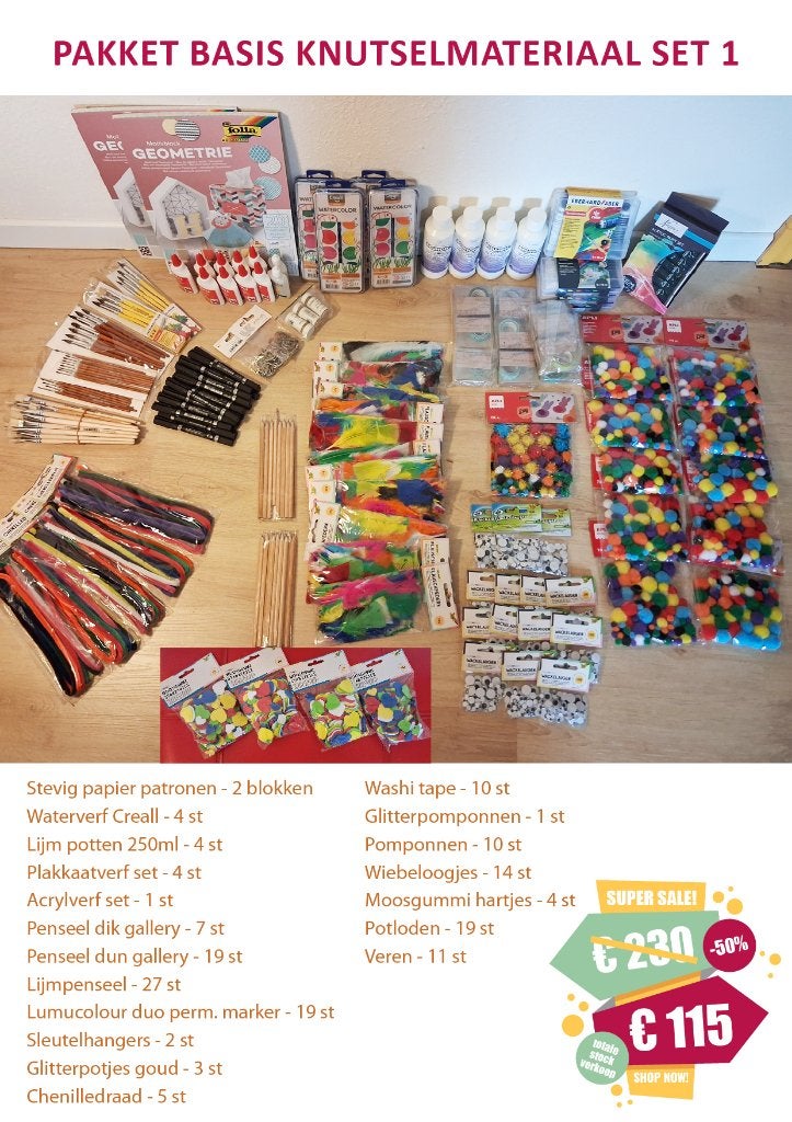 PAKKET BASIS KNUTSELMATERIAAL SET 1 - GROTE STOCKVERKOOP, Hobby en Vrije tijd, Knutselen, Ophalen, Nieuw, Knutselmateriaal