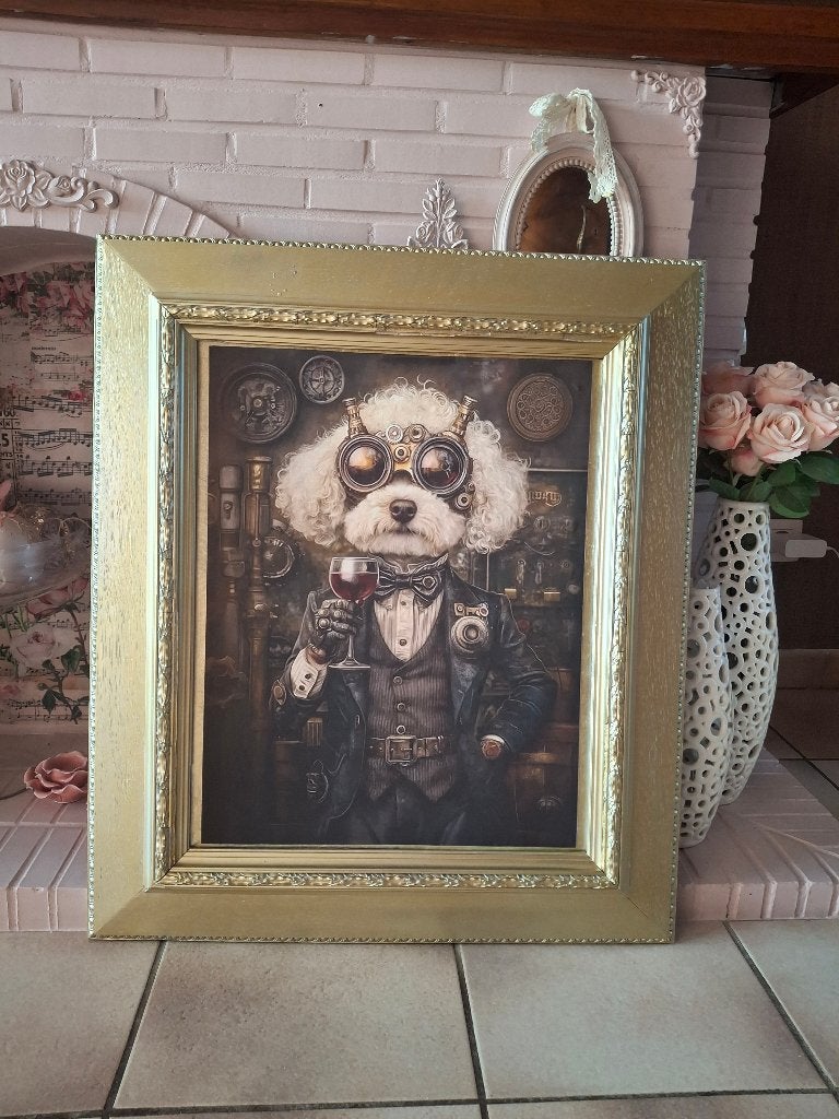 Steampunk Schilderij Hond in Gouden Baroklijst, Enlèvement