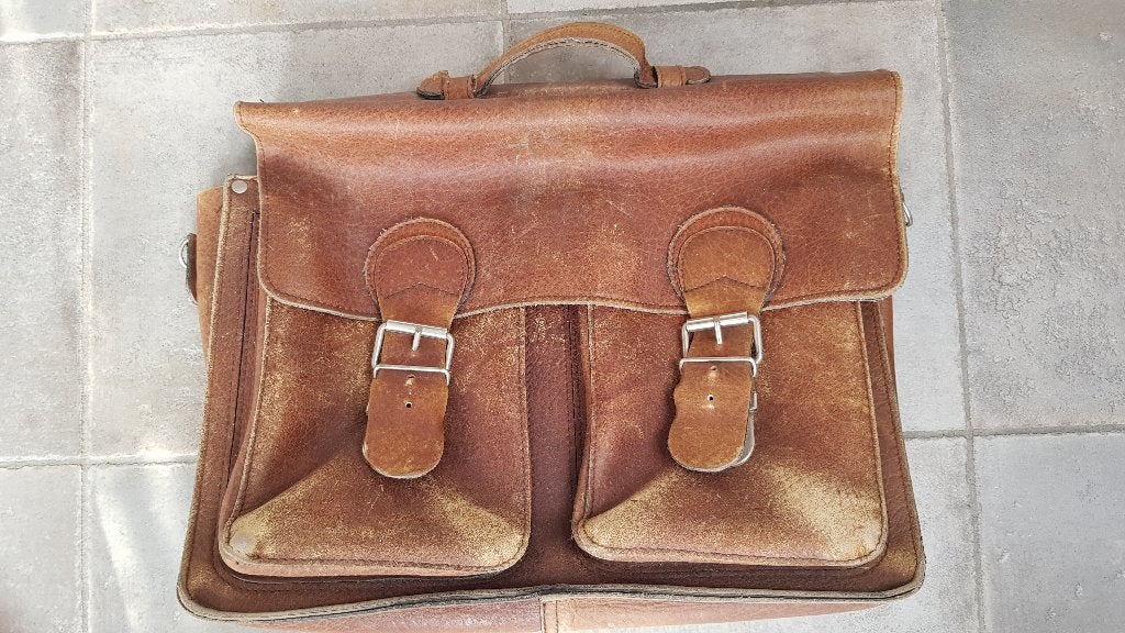 Mooie lederen retro schooltas, Ophalen, Gebruikt