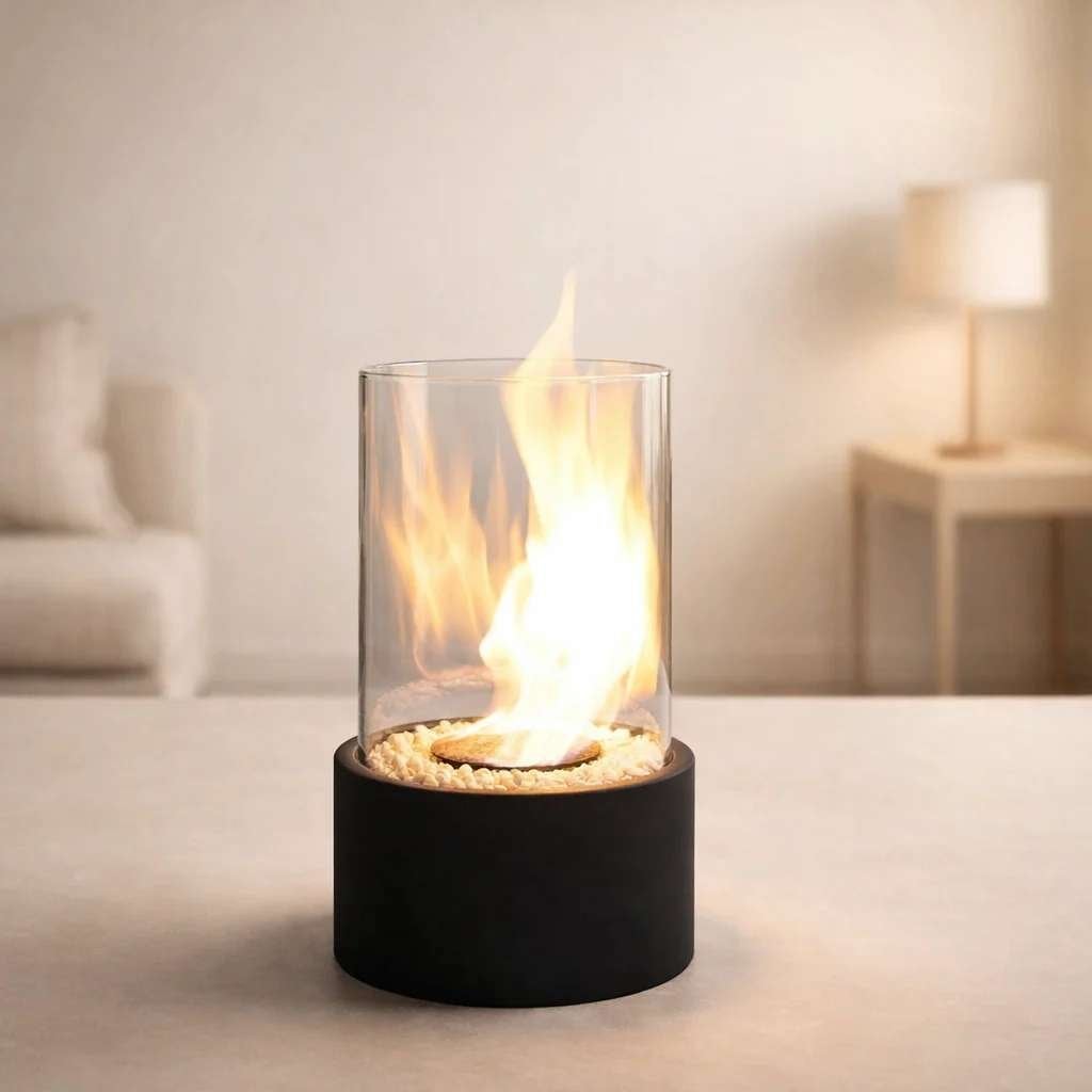 Design bio-ethanol tafelhaard zwart – glazen cilinder, Ophalen of Verzenden, Nieuw, Zwart, Glas