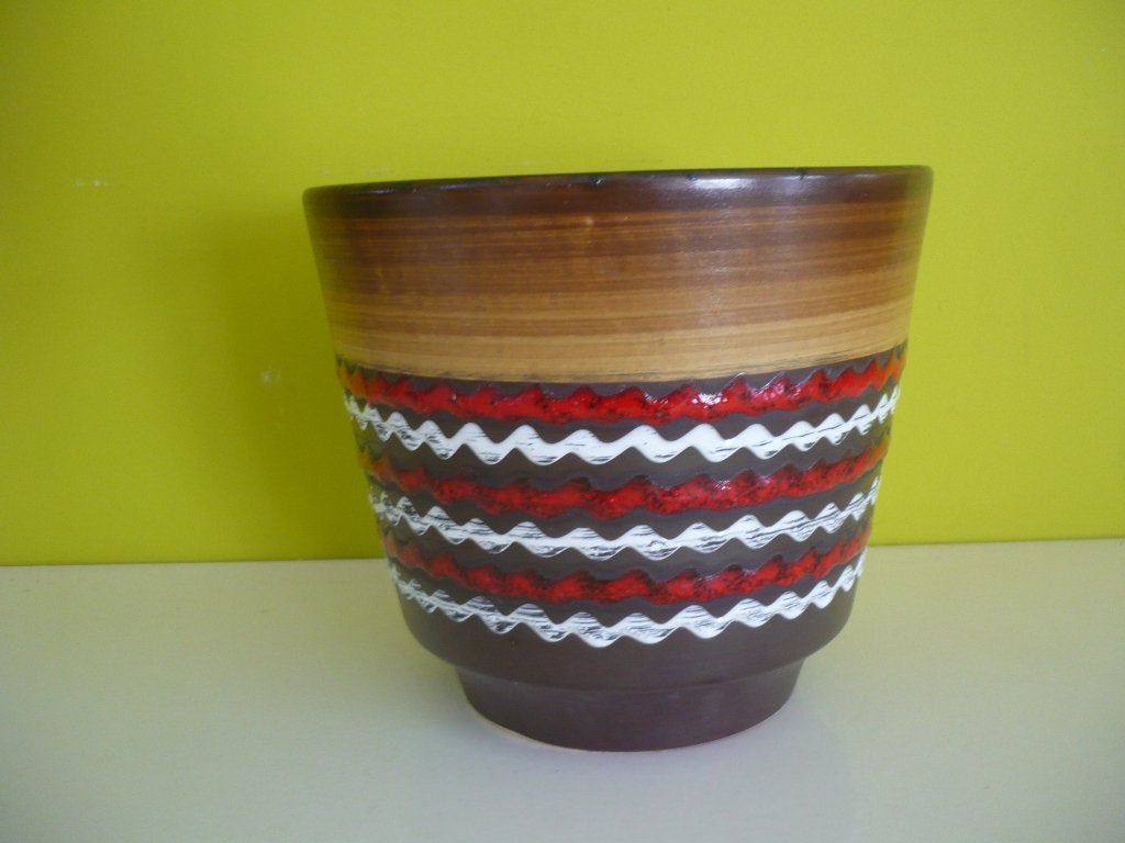 knappe vintage fat lava bloempot / cache-pot west-germany, Gebruikt, Rond, Binnen, Ophalen of Verzenden