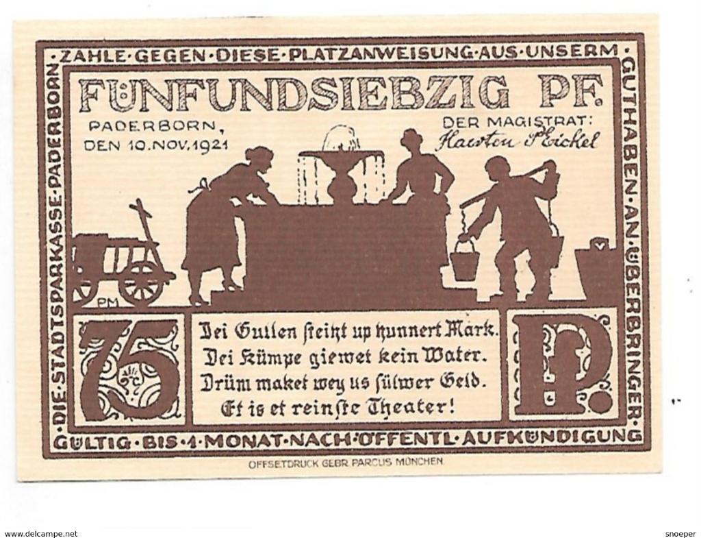 notgeld Paderborn 75 pfennig 1043.7, Postzegels en Munten, Verzenden, Duitsland, Los biljet