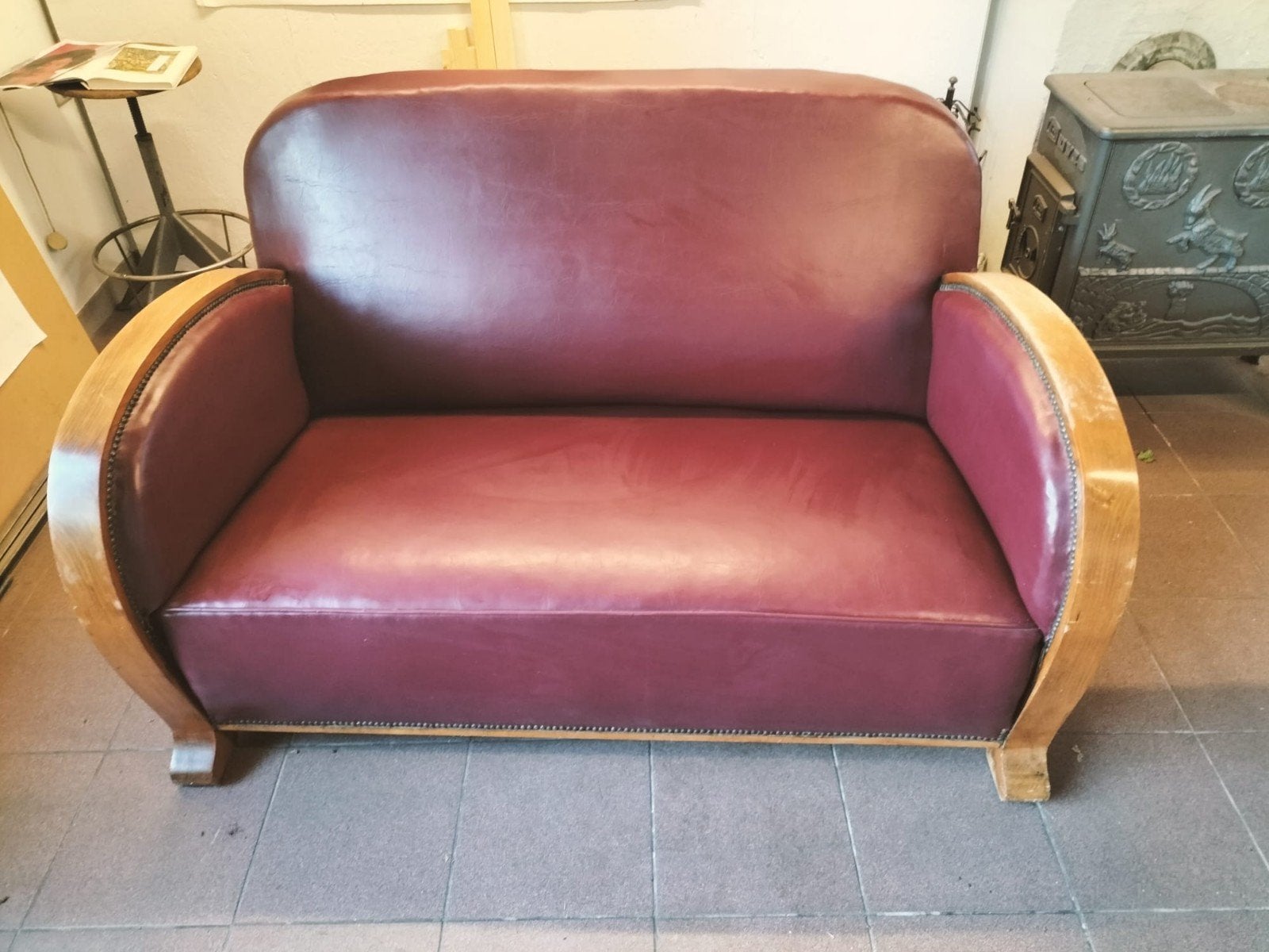 vintage zetel in Art Deco-stijl, Ophalen, Gebruikt, Tweepersoons, 75 tot 100 cm