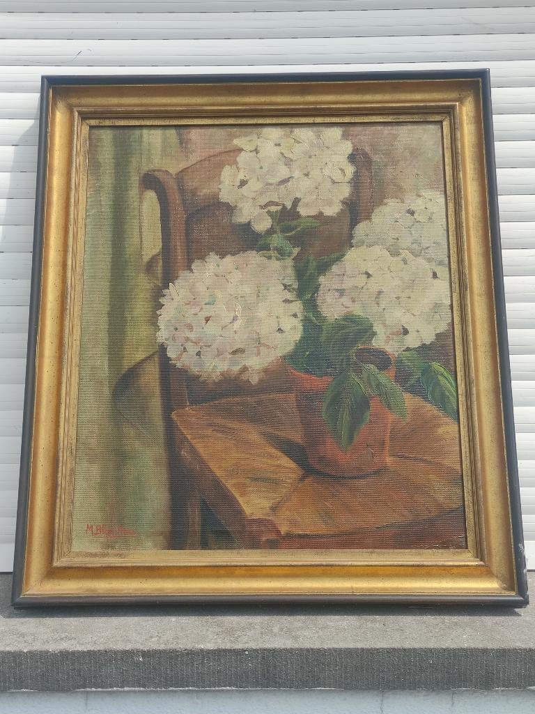 huile sur toile fleurs signe marthe blondiau, Antiquités & Art, Enlèvement ou Envoi