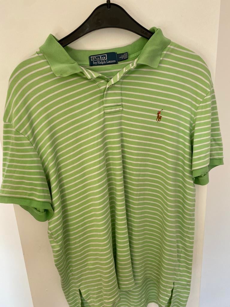Polo Ralph Lauren groen wit gestreept L, Verzenden, Zo goed als nieuw, Maat 52/54 (L), Groen