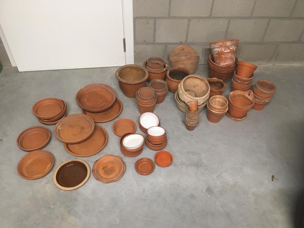 Lot terracotta bloempotten, schalen en potjes, Tuin en Terras, Bloempotten, Terracotta, Ophalen