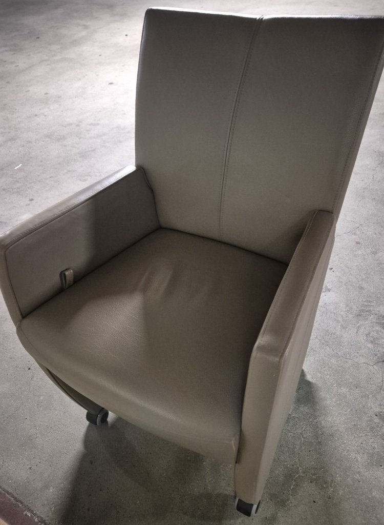 4 leren eetkamerstoelen, Huis en Inrichting, Ophalen, Gebruikt, Overige kleuren, Modern klassiek