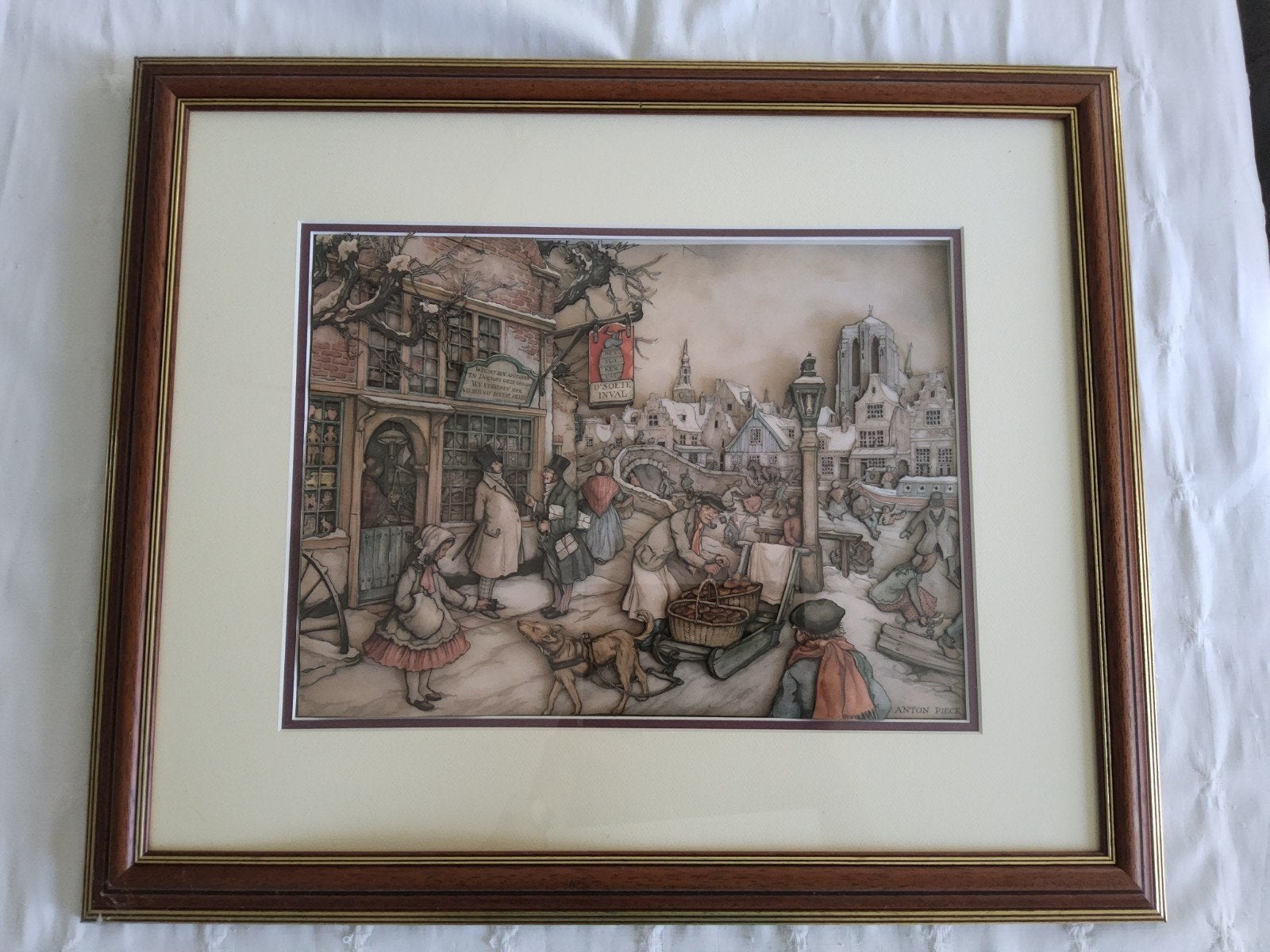 Anton Pieck 3D ingelijste prent - Wintertafereel, Antiek en Kunst, Ophalen of Verzenden
