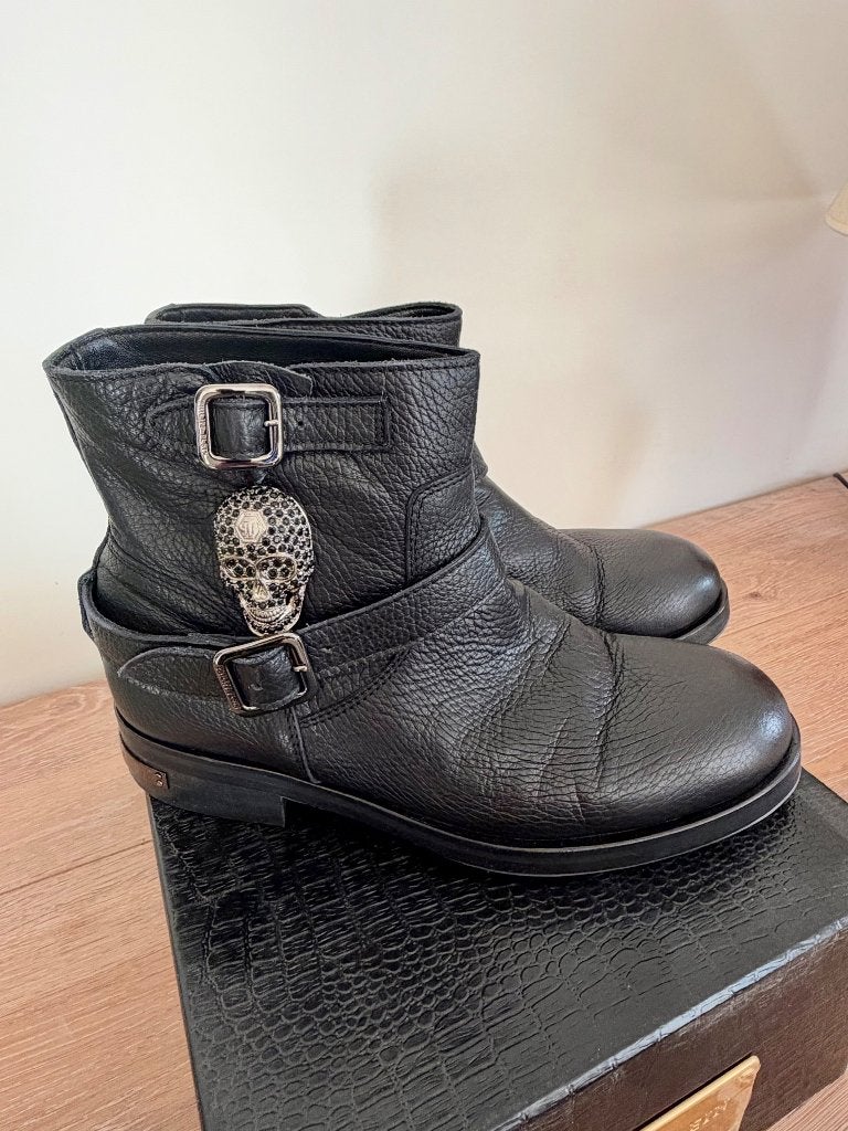 Lederen enkellaarsjes merk Philipp Plein, Vêtements | Femmes, Comme neuf, Enlèvement, Boots et Botinnes, Noir