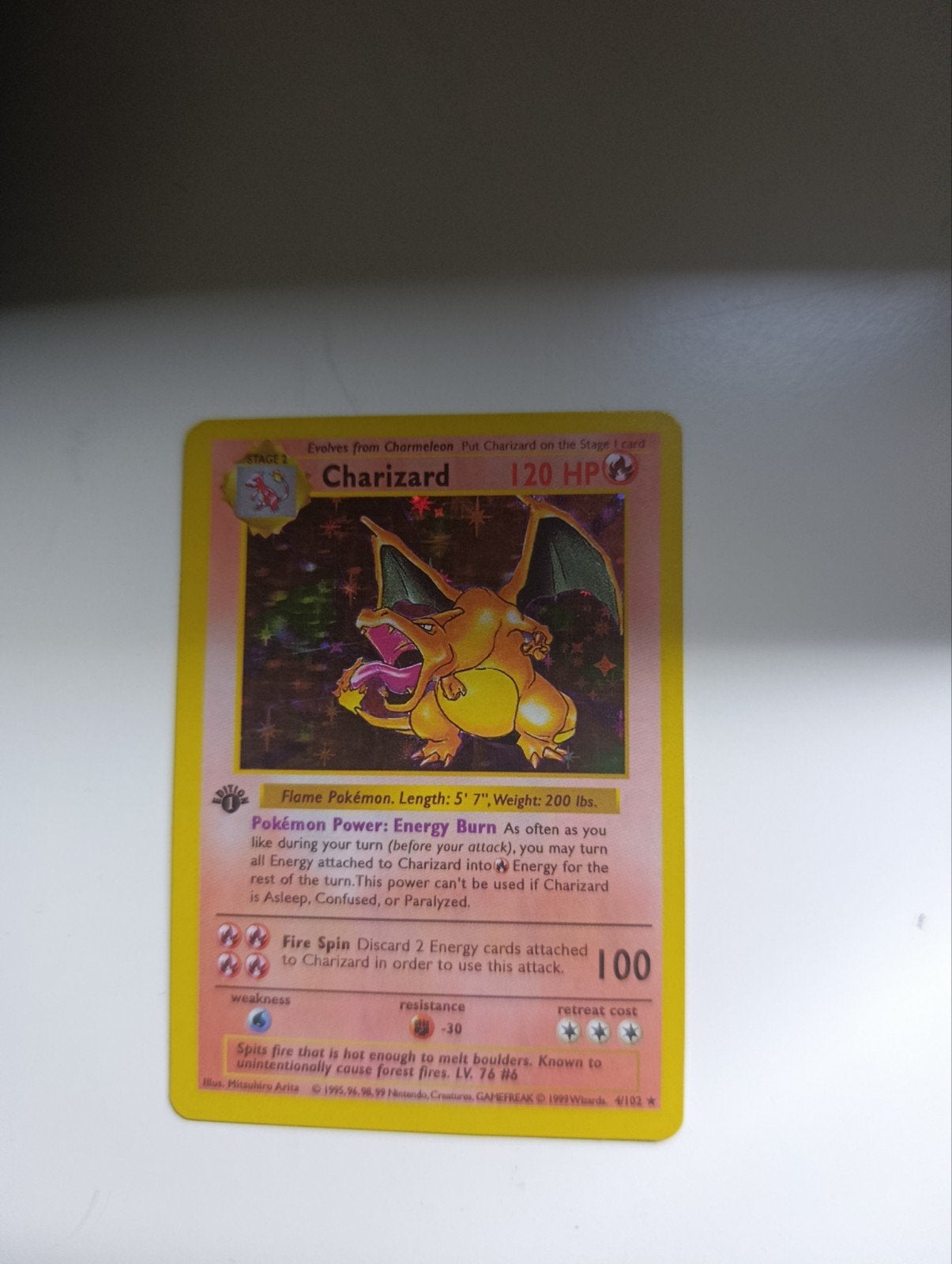 1999 Base Set Charizard Holo 1st Ed., Hobby en Vrije tijd, Ophalen of Verzenden, Zo goed als nieuw, Losse kaart, Foil