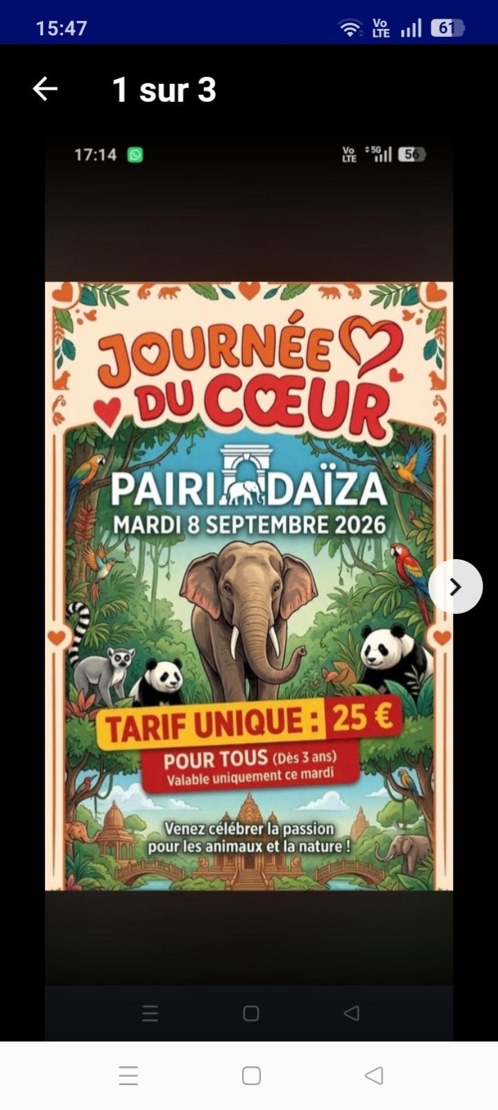 PAIRI DAIZA JOURNÉE DU CŒUR. 25EUR L'ENTRÉE !, Tickets & Billets, Bon pour Jardin zoologique