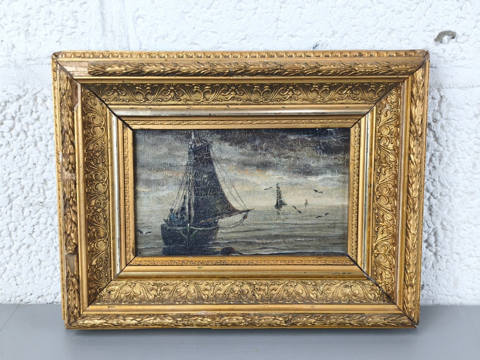 antiek maritiem schilderijtje, Ophalen of Verzenden, Gesigneerd