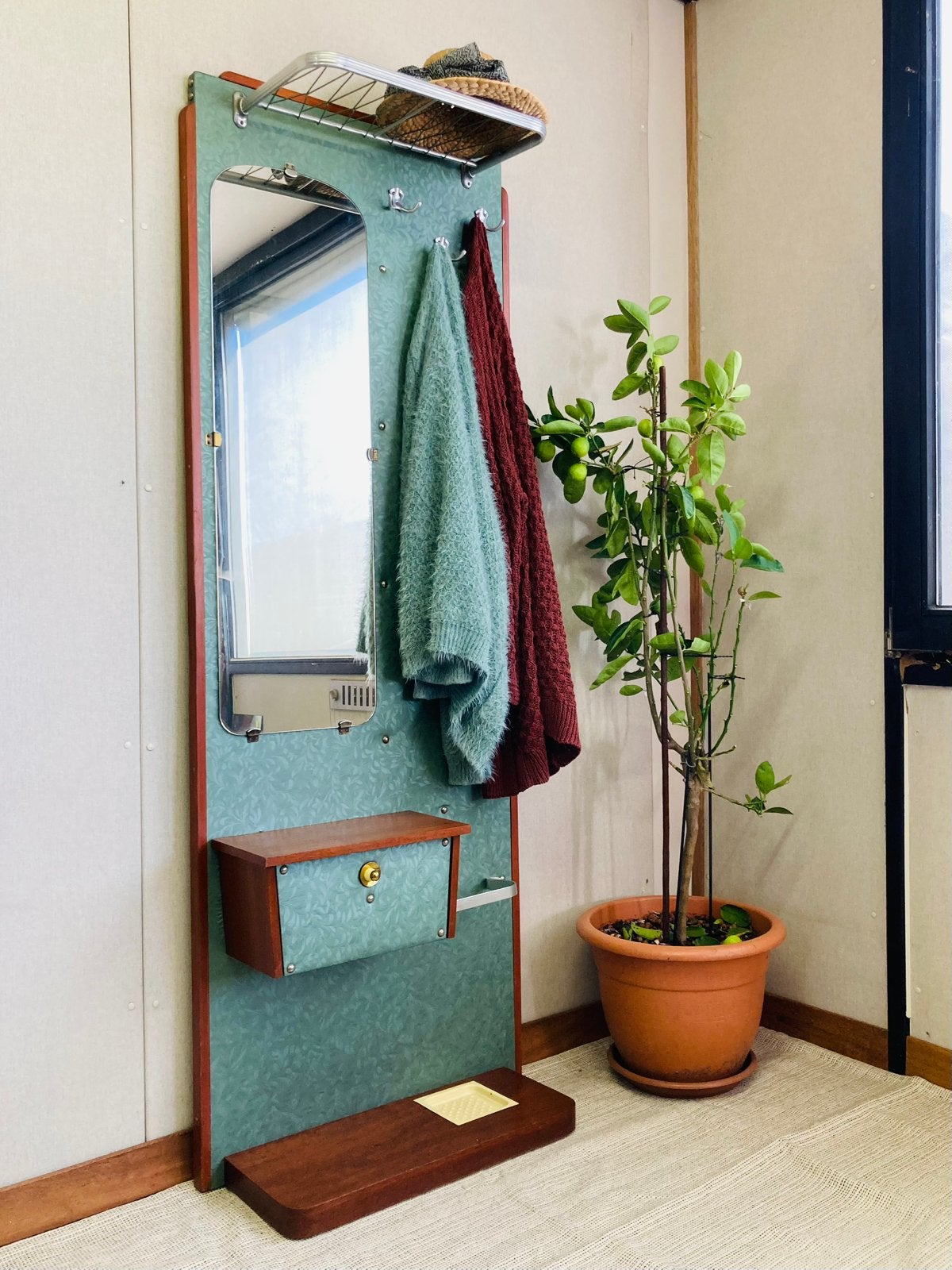 Midcentury vintage kapstokmeubel, halkast met spiegel, Huis en Inrichting, Woonaccessoires | Kapstokken, Gebruikt, Ophalen