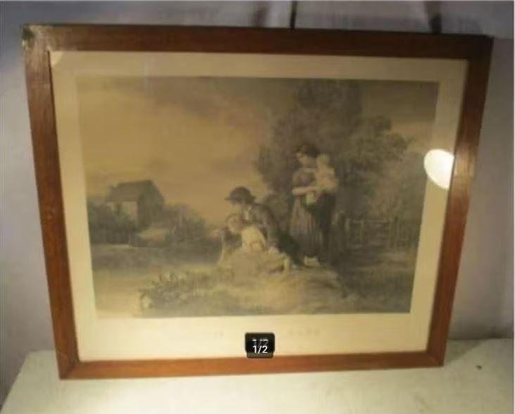 Belle gravure ancienne 'Hoffnung - Hope - Hope' - 66x56, Enlèvement ou Envoi, Gravure, Encadré