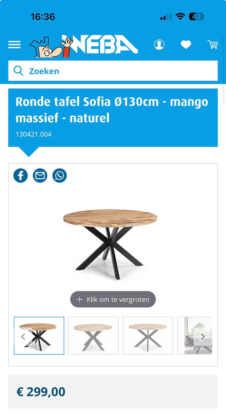 Ronde tafel mangohout, Huis en Inrichting, Ophalen, Zo goed als nieuw