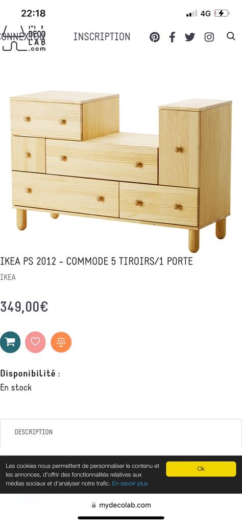Commode IKEA PS 2012 +élément complémentaire pin, Enlèvement, Utilisé