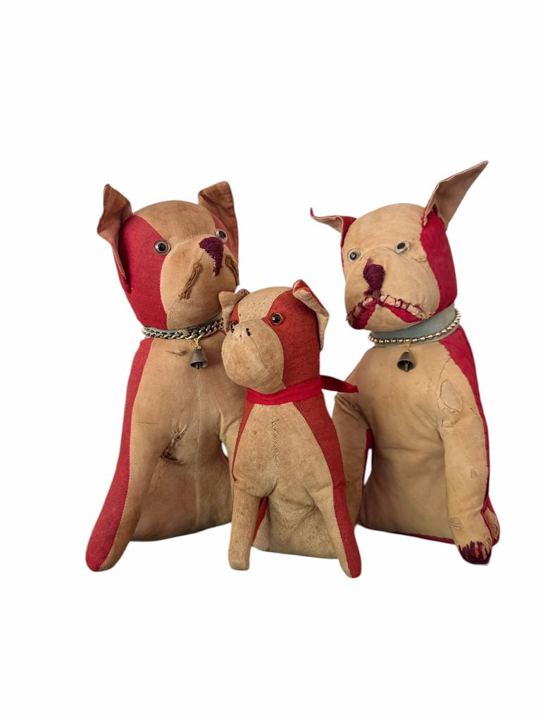 Trio Antieke stoffen Bulldog speelgoed Honden 1910 - 1930s, Ophalen of Verzenden