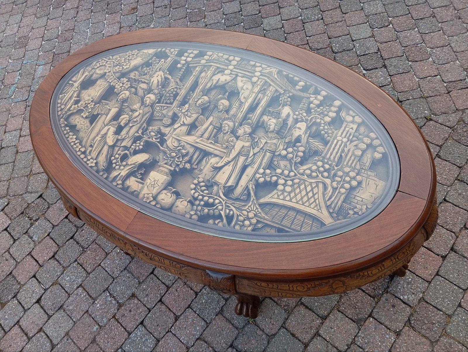 Prachtige Handgesneden Oosterse Salontafel met Glazen Top, Ophalen