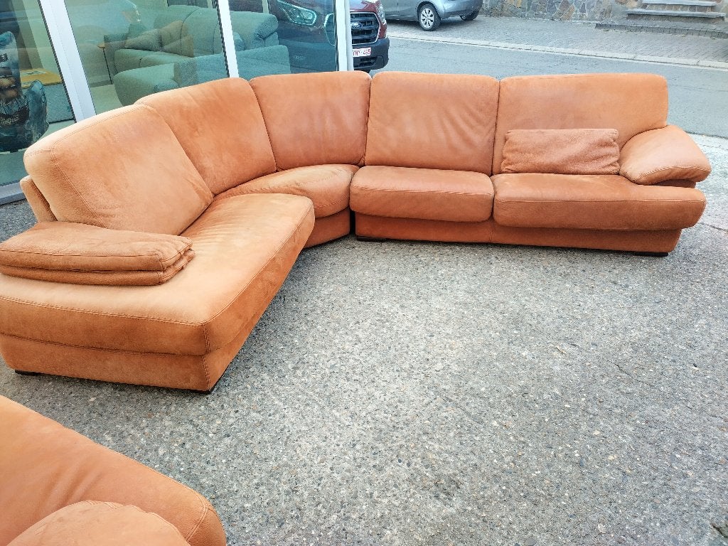 Hoekzetel in nubuck (leder) gratis op te halen, Maison & Meubles, 150 cm ou plus, Quatre personnes ou plus, Enlèvement, Utilisé
