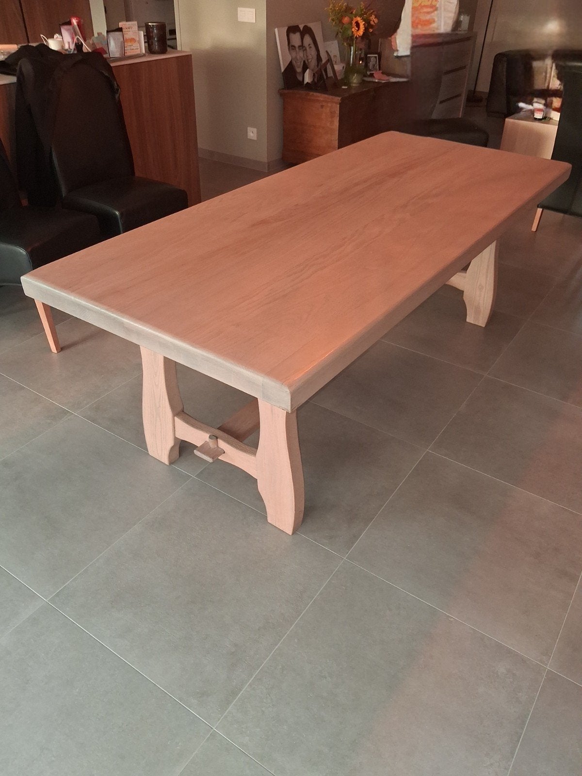 gezandstraalde eiken eettafel-210cm  90cm, Enlèvement, Utilisé