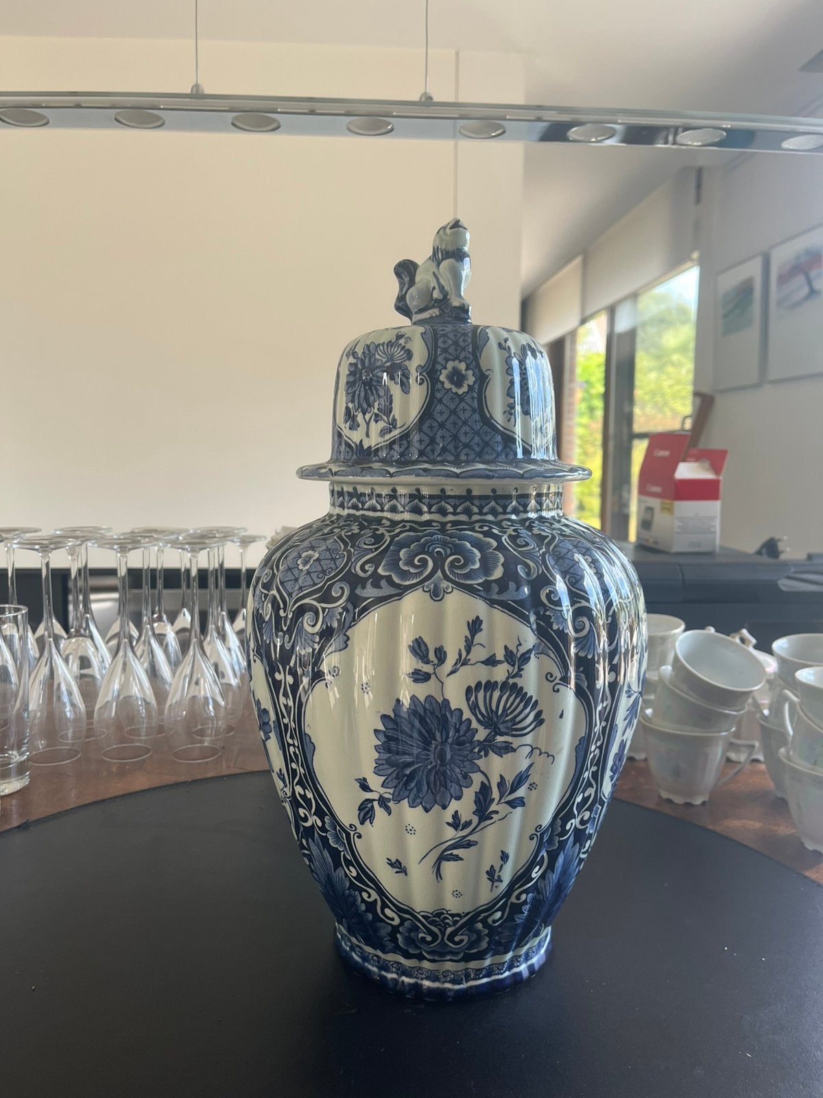 Royal Goedewaagen Gouda grote Delfts blauwe dekselvaas, Ophalen