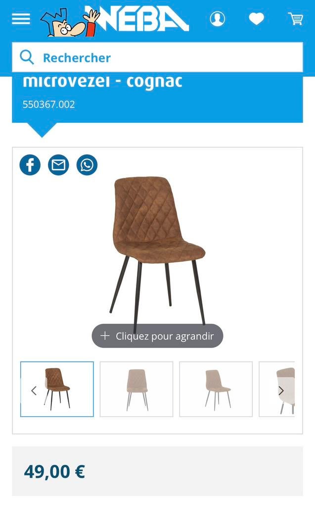 4 cognac eetkamerstoelen, Huis en Inrichting, Stoelen, Gebruikt, Vier, Stof, Bruin, Ophalen