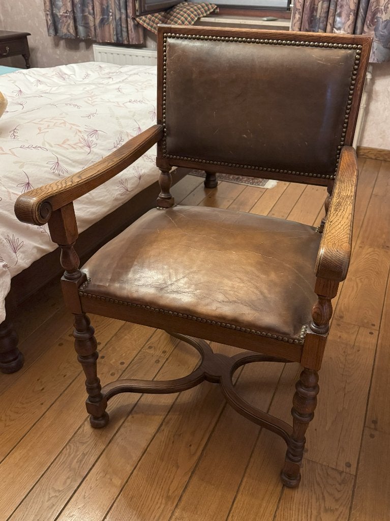 Chaise en chêne français solide/cuir, Enlèvement