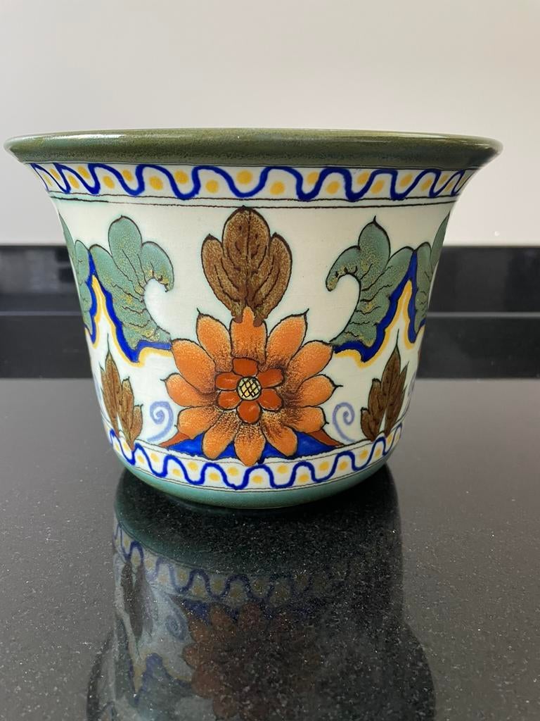 bloempot van Gouds plateel, Antiek en Kunst, Ophalen of Verzenden