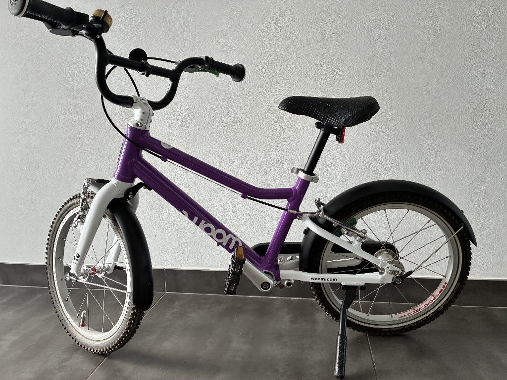 Woom 3 16" kinderfiets met accessories, Ophalen, 16 tot 20 inch, Velgrem, Zo goed als nieuw