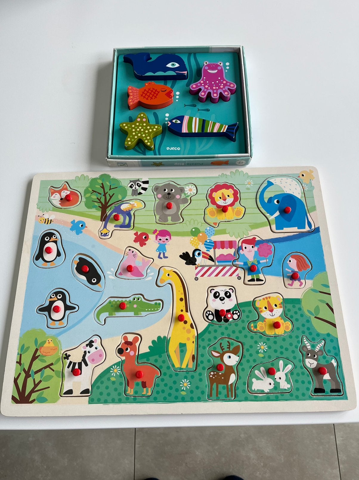 Twee houten puzzels, Kinderen en Baby's, Speelgoed | Kinderpuzzels, Gebruikt, 10 tot 50 stukjes, Ophalen of Verzenden, Van hout