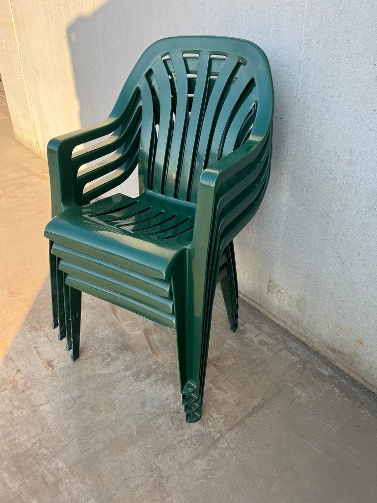 4x terrasstoelen - PVC - kleur groen - als nieuw -Stapelbaar, Tuin en Terras, Tuinstoelen, Ophalen, Plastic, ., Zo goed als nieuw