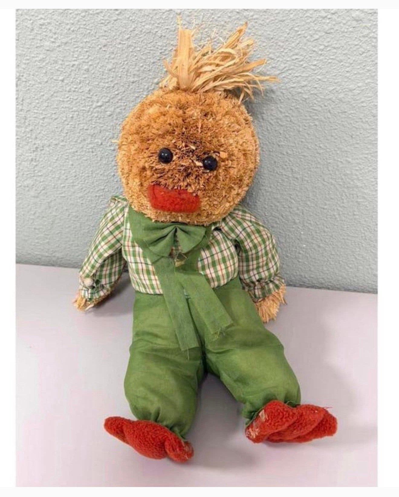 Vintage handgemaakte eend – 40 cm – stro/rafia – unieke pop, Ophalen of Verzenden